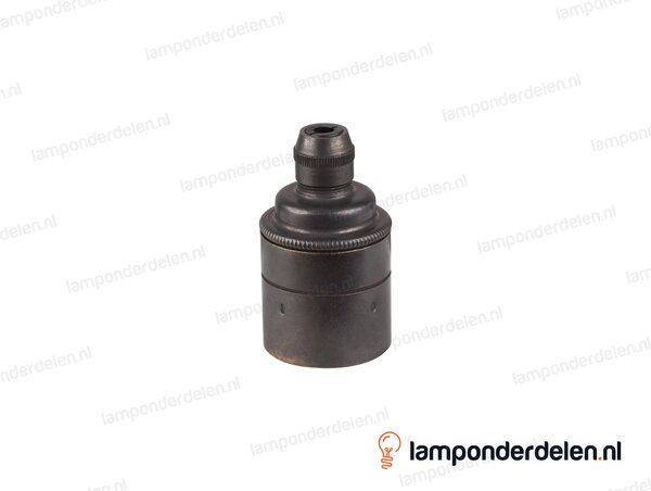Fitting E27 messing donkerbronskleurig glad met trekontlaster en aarde-aansluiting