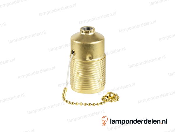 Fitting E27 messing doorlopend met trekschakelaar en aarde-aansluiting
