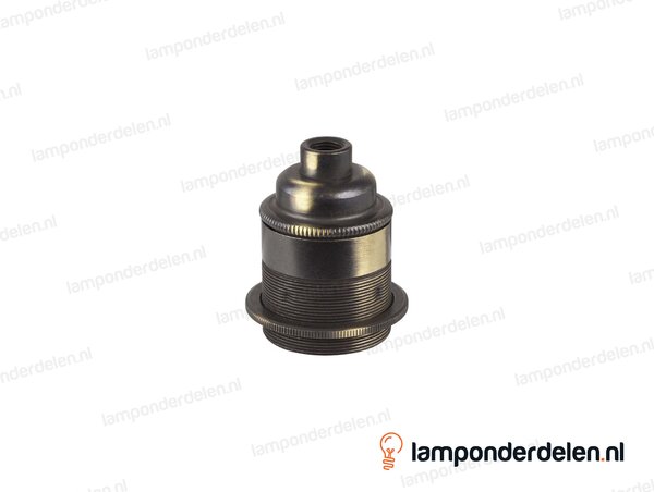 Fitting E27 messing geborsteld antiek doorlopend met één fittingschroefring en aarde-aansluiting