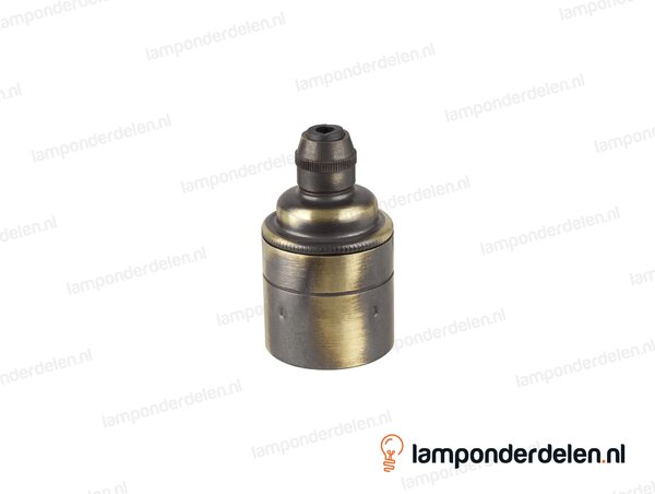 Fitting E27 messing geborsteld antiek glad met trekontlaster en aarde-aansluiting