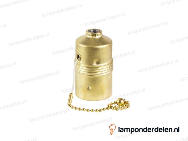 Fitting E27 messing glad met trekschakelaar en aarde-aansluiting