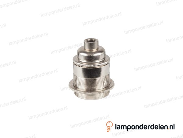 Fitting E27 messing nikkelkleurig doorlopend met één fittingschroefring en aarde-aansluiting