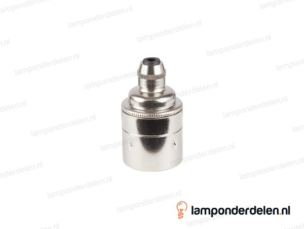 Fitting E27 messing nikkelkleurig glad met trekontlaster en aarde-aansluiting