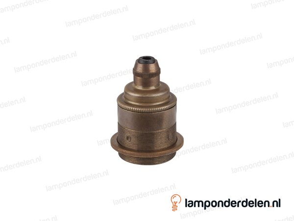 Fitting E27 messing oud engels doorlopend met één fittingschroefring, trekontlaster en aarde-aansluiting