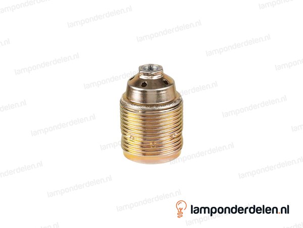 Fitting E27 metaal messingkleurig doorlopend met aarde-aansluiting