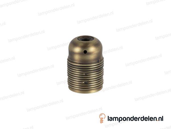 Fitting E27 metaal oud bronskleurig doorlopend met aarde-aansluiting