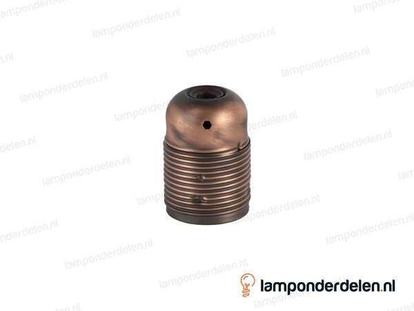 Fitting E27 metaal oud koperkleurig doorlopend met aarde-aansluiting