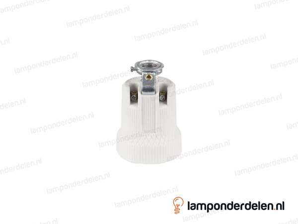 Fitting E27 porselein met montagebeugel M10x1 en aarde-aansluiting