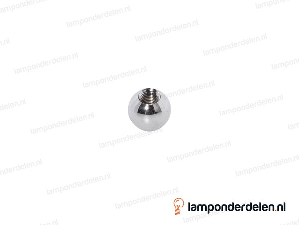 Kogel messing chroomkleurig rond - 20 mm - doorlopend gat - binnendraad M10x1