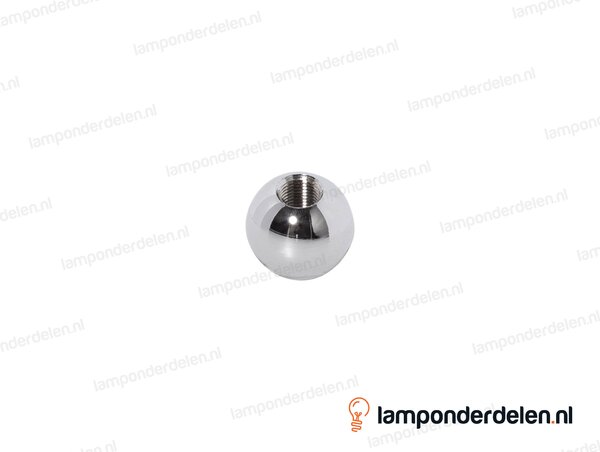 Kogel messing chroomkleurig rond - 25 mm - doorlopend gat - binnendraad M10x1