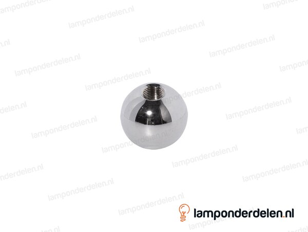 Kogel messing chroomkleurig rond - 30 mm - doorlopend gat - binnendraad M10x1