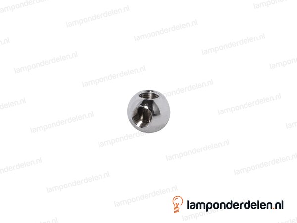 Kogel messing chroomkleurig rond haaks model - 20 mm - met 2 gaten - binnendraad M10x1