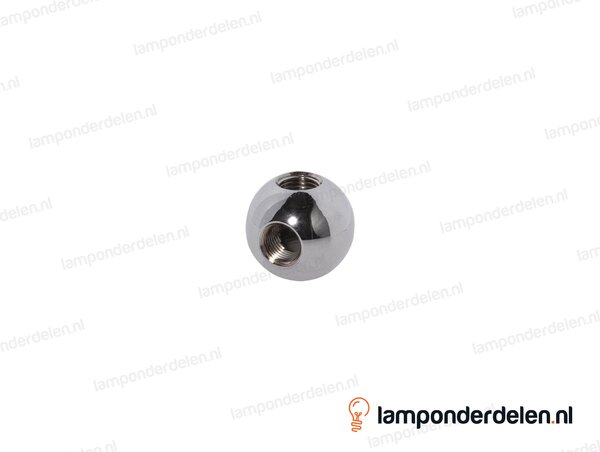 Kogel messing chroomkleurig rond haaks model - 25 mm - met 2 gaten - binnendraad M10x1