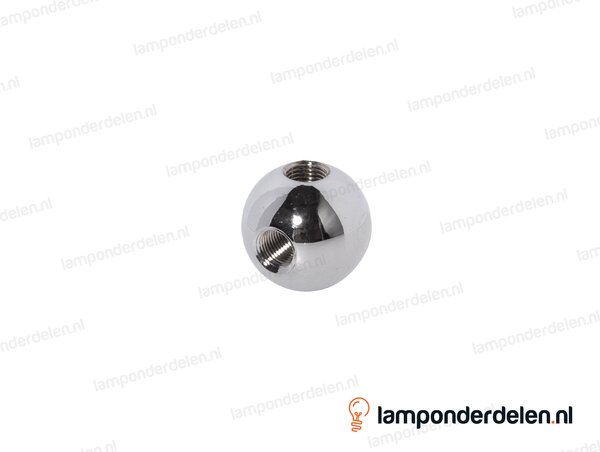 Kogel messing chroomkleurig rond haaks model - 30 mm - met 2 gaten - binnendraad M10x1