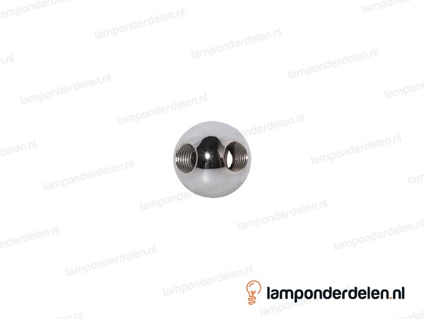 Kogel messing chroomkleurig rond T-model - 25 mm - met 3 gaten - binnendraad M10x1