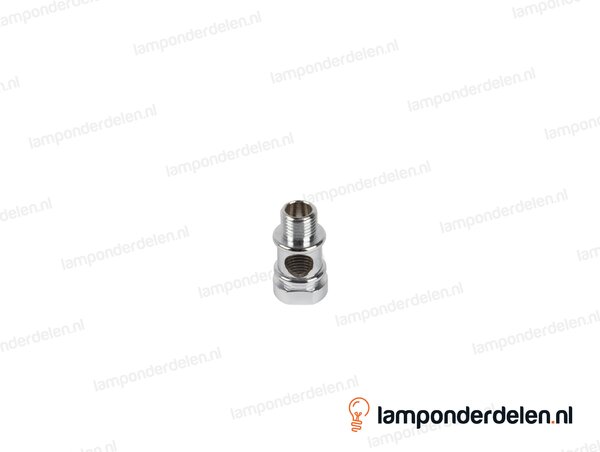 Koppelstuk messing chroomkleurig sierlijk met rond gat - hoogte 27 mm - binnendraad en buitendraad M10x1