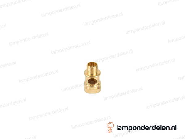 Koppelstuk messing sierlijk met rond gat - hoogte 27 mm - binnendraad en buitendraad M10x1