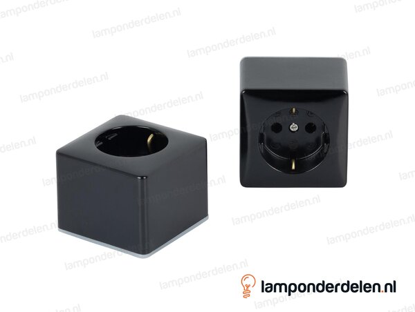 Opbouw stopcontact bakeliet zwart 1-voudig met randaarde