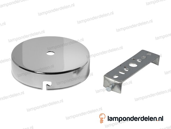 Plafondkap metaal chroomkleurig - 10 cm - met plafondkapbeugel