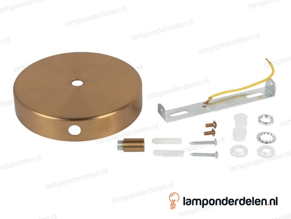 Plafondkap metaal geborsteld bronskleurig - 12 cm - 1 middengat en 2 zijgaten - met plafondkapbeugel