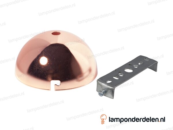 Plafondkap metaal koperglanskleurig halfrond - 10 cm - met plafondkapbeugel