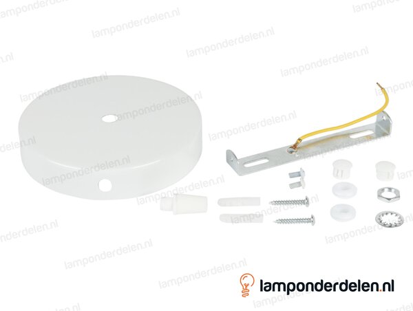 Plafondkap metaal wit - 12 cm - 1 middengat en 2 zijgaten - met plafondkapbeugel