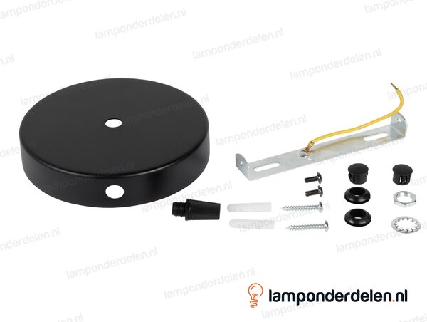 Plafondkap metaal zwart - 12 cm - 1 middengat en 2 zijgaten - met plafondkapbeugel