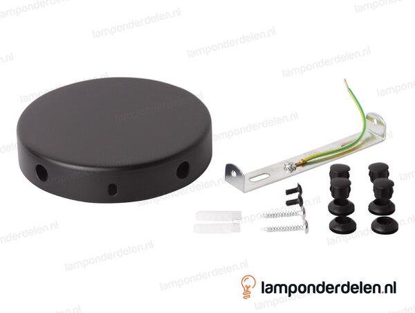 Plafondkap metaal zwart - 12 cm - 4 zijgaten - met plafondkapbeugel