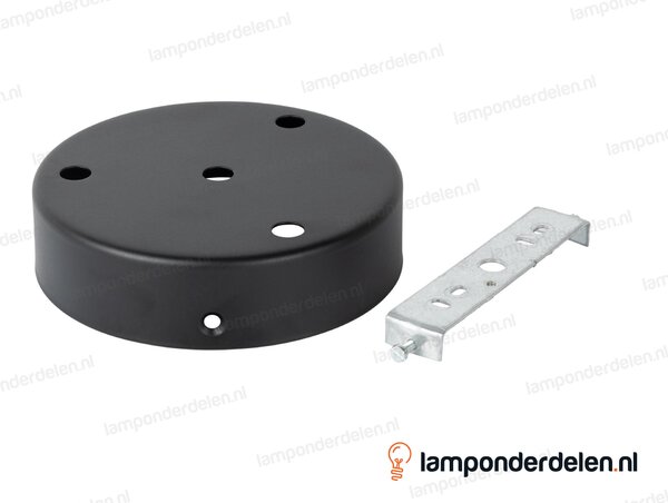 Plafondkap metaal zwart - 12,5 cm - 4 gaten - met plafondkapbeugel