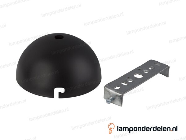 Plafondkap metaal zwart halfrond - 10 cm - met plafondkapbeugel