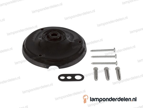 Plafondkap porselein zwart - 10,5 cm