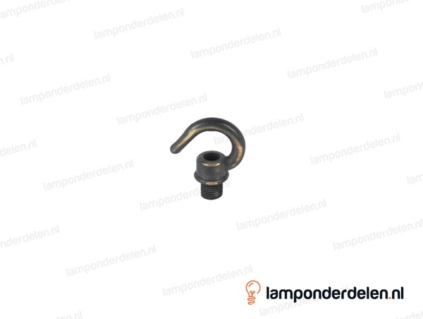 Ringnippel messing geborsteld antiek met haak - 33 mm - buitendraad M10x1