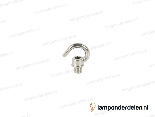 Ringnippel messing nikkelkleurig met haak - 33 mm - buitendraad M10x1