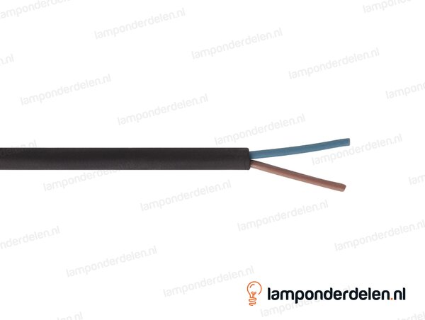 Rubberkabel zwart rond - 2 x 0,75 mm²