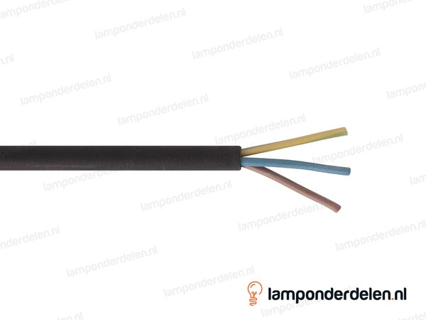 Rubberkabel zwart rond - 3 x 0,75 mm²