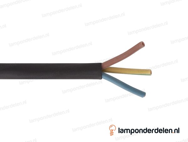 Rubberkabel zwart rond - 3 x 1,5 mm²