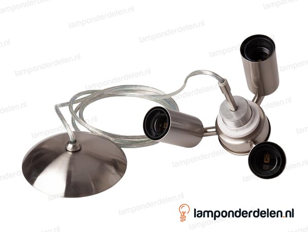 Snoerpendel metaal RVS-kleurig met drie fittingen E27 - lengte 200 cm