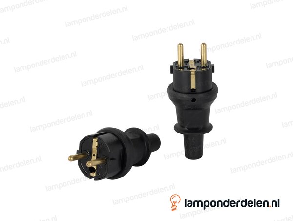 Stekker polyamide pvc zwart met randaarde en penaarde - tule model - IP44