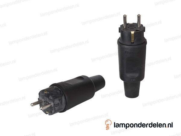 Stekker rubber zwart met randaarde - tule model - IP44