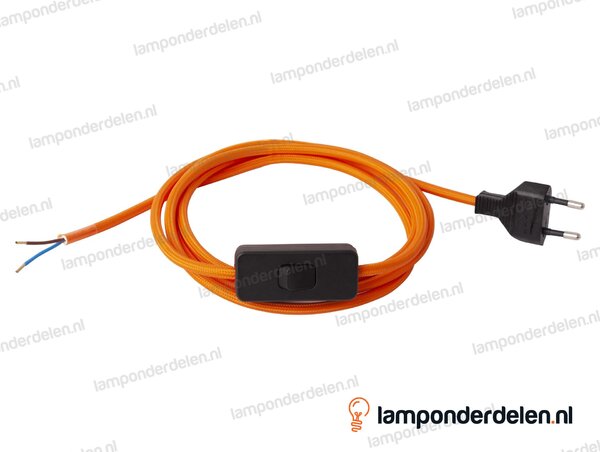 Strijkijzersnoer oranje met snoerschakelaar en eurostekker - 2 x 0,75 mm² - lengte 2 meter
