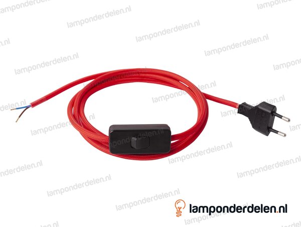 Strijkijzersnoer rood met snoerschakelaar en eurostekker - 2 x 0,75 mm² - lengte 2 meter