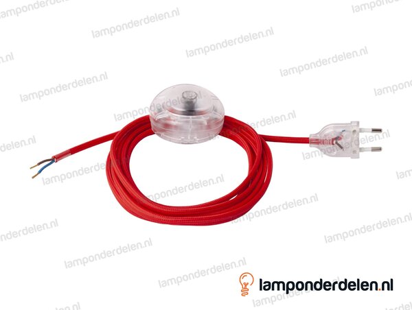 Strijkijzersnoer rood met voetschakelaar en eurostekker - 2 x 0,75 mm² - lengte 3 meter