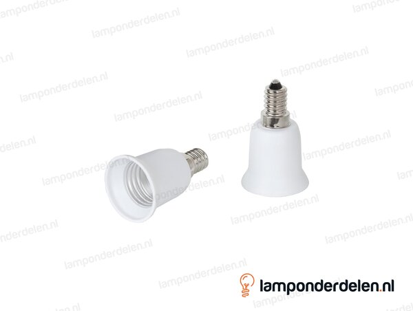 Verloopfitting kunststof wit - van E14 naar E27 fitting