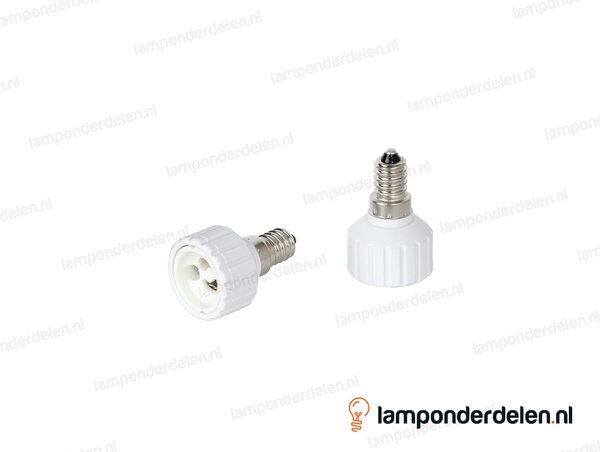 Verloopfitting kunststof wit - van E14 naar GU10 fitting