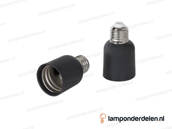Verloopfitting kunststof zwart - van E27 naar E40 fitting
